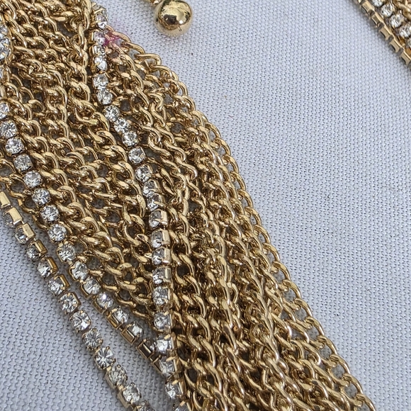 Gold Multi Strand Chain and Rhinestone Necklace - Picture 8 of 9